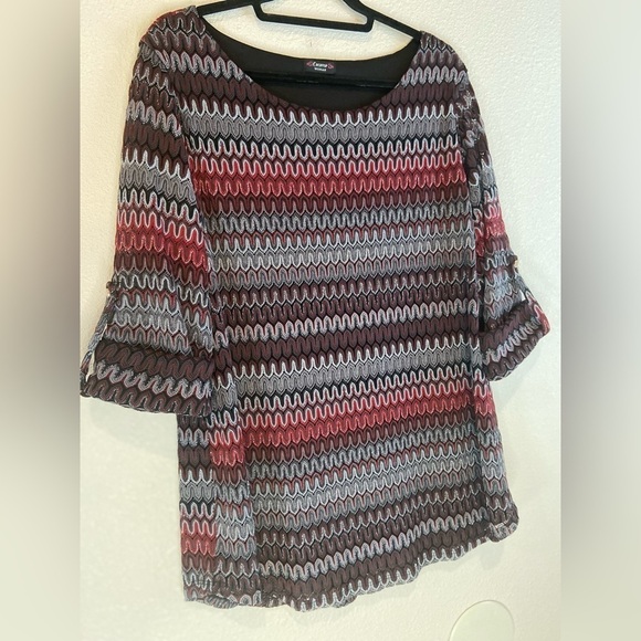 Cocomo Woman~Bold Open Crocheted Tunic~3/4 Sleeve~Flame Stitch Pattern~Size 2X - Picture 1 of 12